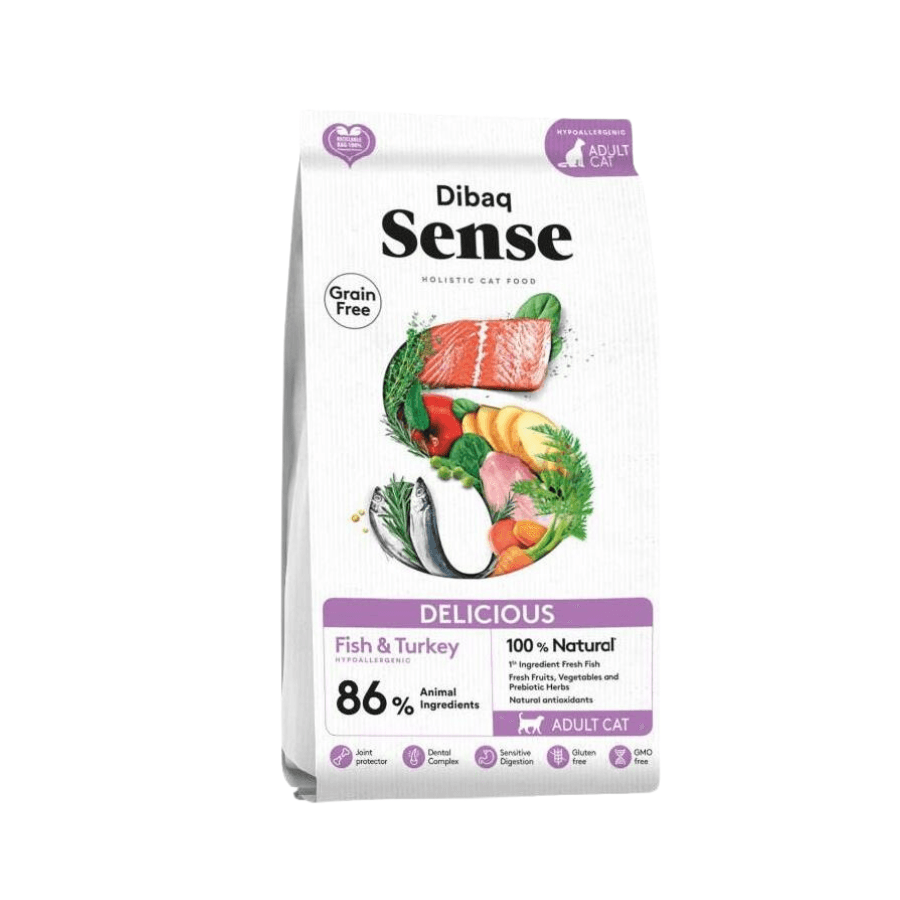 Dibaq Sense Grain Free Cat Pescado & Pavo 6KG: Alimento hipoalergénico para gatos adultos, con 86% de proteína animal, omega 3 y antioxidantes. ¡Cuida la salud de tu gato con esta receta de calidad! 🐱