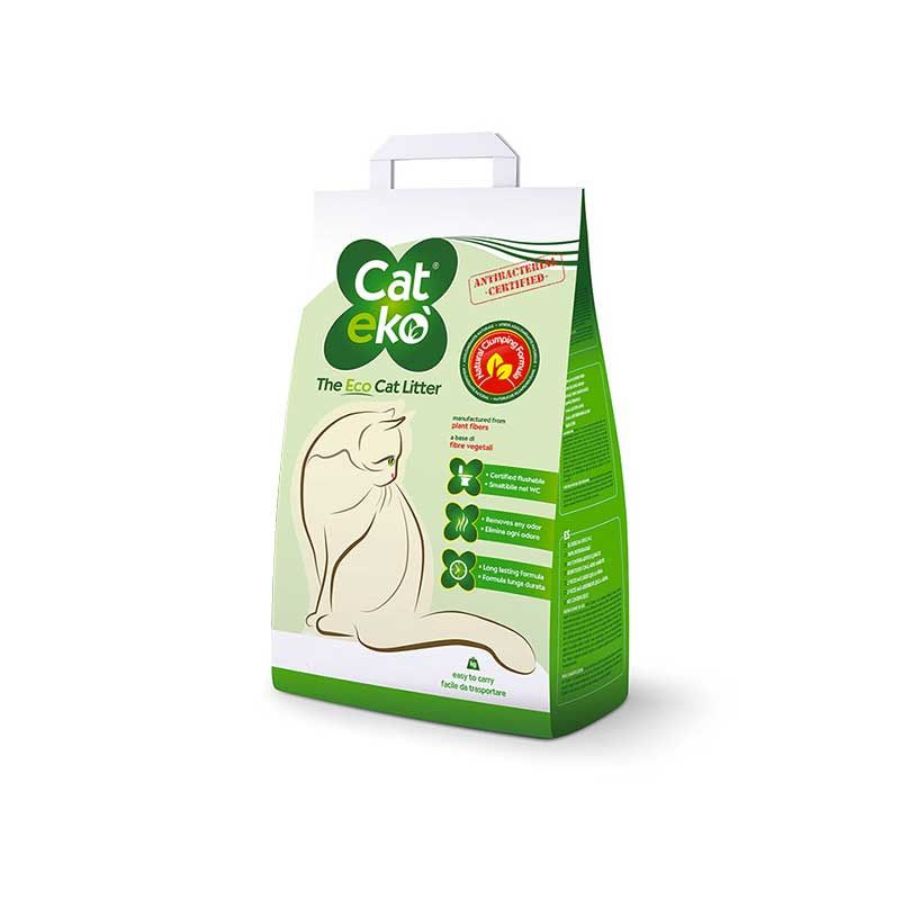 Cat Eko Arena Sanitaria: Sostenible, biodegradable y libre de polvo. Cuida de tu gato y del planeta con esta arena ecológica de inmediata aglomeración. Control total del olor. 🌿🐱