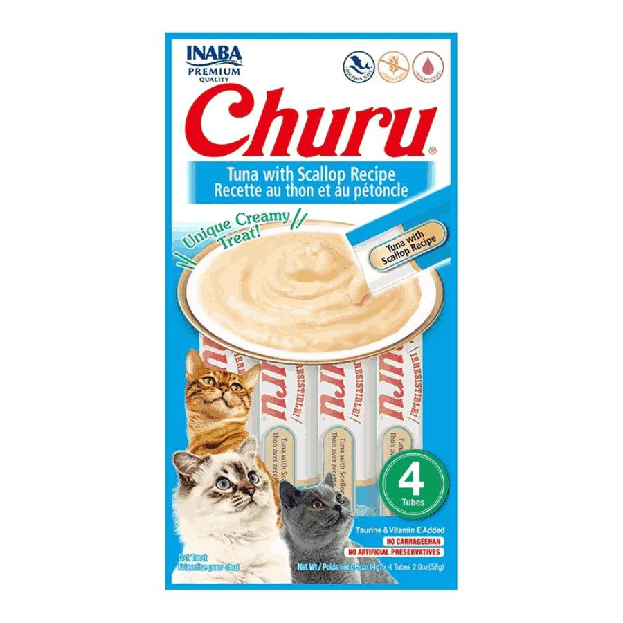 Churu Atún y Ostión: Snack cremoso para gatos, combinación de atún y pollo, alto en humedad para la salud. Libre de granos, ideal para medicamentos. 🐱🐟🐚