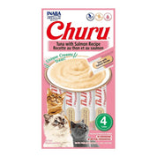 Churu Atún y Salmón: Snack cremoso con atún y salmón real, perfecto para hidratación y salud de gatos. Sin cereales, ideal para mezclar con medicinas. 🐱🐟🐠