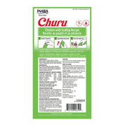 Churu Pollo y Ostión: Snack cremoso para gatos con pollo y vieiras, alto en humedad para la salud. Sin cereales, ideal para administrar medicamentos. 🐱🍗🐚