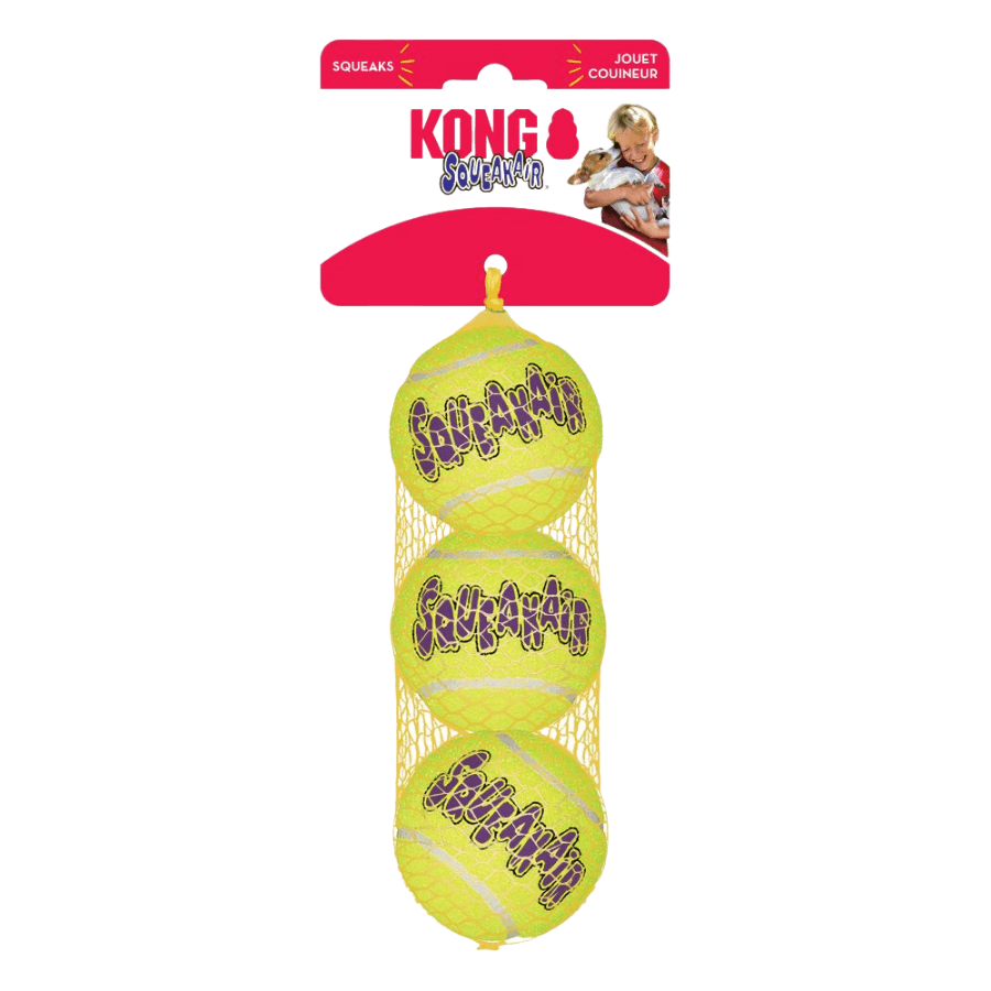 KONG Ball Air 3X: La fusión perfecta de diversión y seguridad. Pelota de tenis NO abrasiva con chirriador para juegos emocionantes. ¡Tu perro lo amará! 🎾🐾