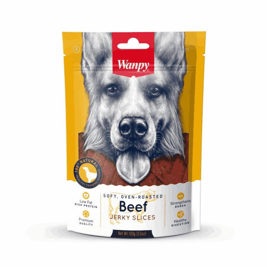 Descubre Wanpy Soft Beef Jerky Slices, un snack premium 100% natural para perros de todas las edades. Textura suave, bajo en grasas, y rico en proteínas. ¡Una recompensa saludable para tu perrhijo! 🐾