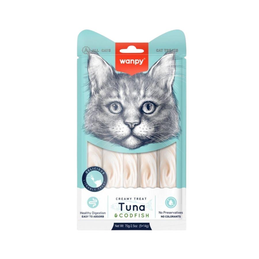 Descubre Wanpy Creamy Treat atun & bacalao para Gatos, un snack premium 100% natural para gatos de más de 3 meses. Textura suave, libre de granos, fácil de digerir y sin colorantes ni preservantes. ¡Una recompensa saludable para tu gathijo! 🐾