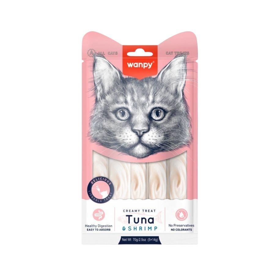 Descubre Wanpy Creamy Treat Atún & Camarón para Gatos, un snack premium 100% natural para gatos de más de 3 meses. Textura suave, libre de granos, fácil de digerir y sin colorantes ni preservantes. ¡Una recompensa saludable para tu gathijo! 🐾