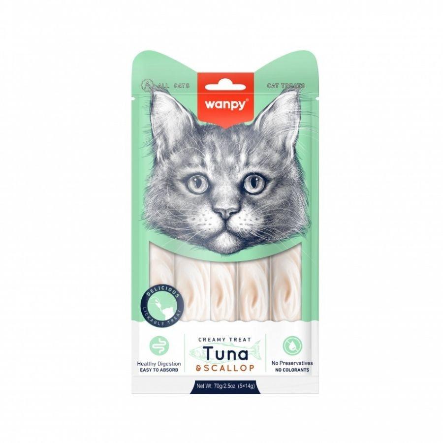 Descubre Wanpy Creamy Treat Atún & Ostión para Gatos, un snack premium 100% natural para gatos de más de 3 meses. Textura suave, libre de granos, fácil de digerir y sin colorantes ni preservantes. ¡Una recompensa saludable para tu gathijo! 🐾