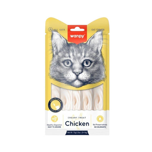 Descubre Wanpy Creamy Treat Chicken para Gatos, un snack premium 100% natural para gatos de más de 3 meses. Textura suave, libre de granos, fácil de digerir y sin colorantes ni preservantes. ¡Una recompensa saludable para tu gathijo! 🐾